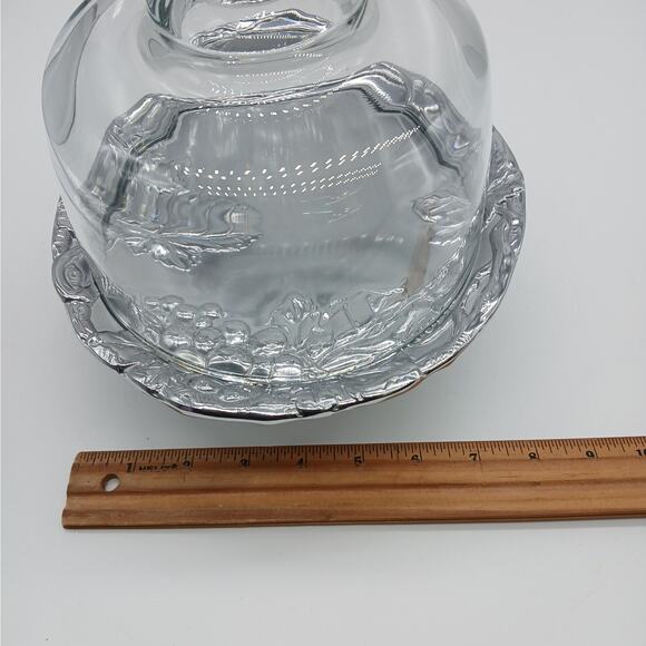 Arthur Court 2000 Grape 8" Pedestal Dessert/cheese Plate & Glass Dome Lid Silver - Picture 7 of 7